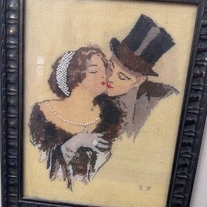 Tailor Vintage Romantic Couple Embroidered Art in Black Frame